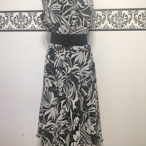 Black & White Rockabilly Chiffon Pin Up Swing Dress Plus Size 14W Dress Barn - Picture 5 of 5